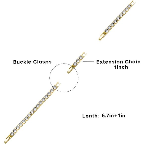 Adjustable 14K Gold Plated CZ Tennis Bracelet for Women - Elegant Gift Choice - Picture 7 of 7